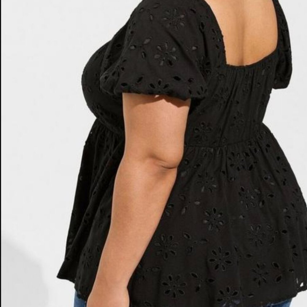 Torrid Black Eyelet Jersey Babydoll 4 4X 26 Top Shirt Blouse NWT